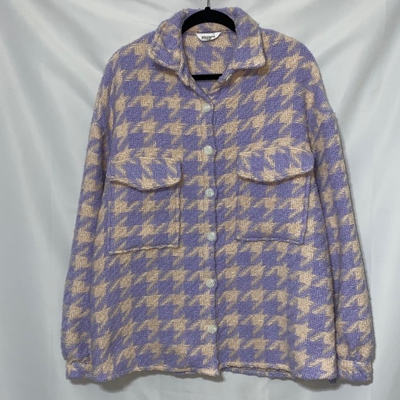STORETS HANNAH HOUNDSTOOTH WO SIZE S/M  WOOL BLEND SHIRT JACKET  LILAC CREAM - Picture 2 of 13